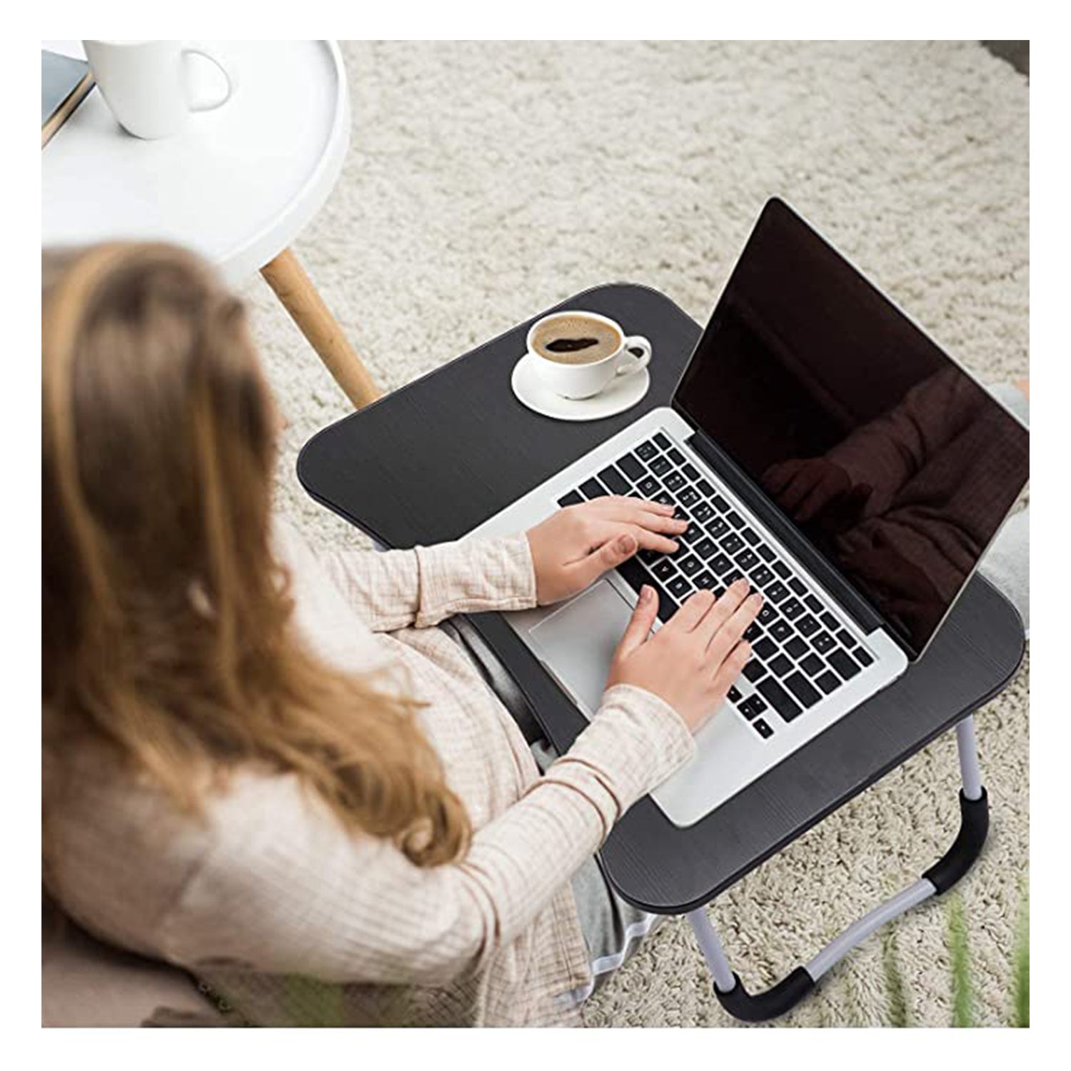 4989 Laptop Table Foldable Portable Notebook Bed Lap Desk Tray Stand Reading Holder with Coffee Cup Slot for Breakfast, Reading & Movie Watching. DeoDap