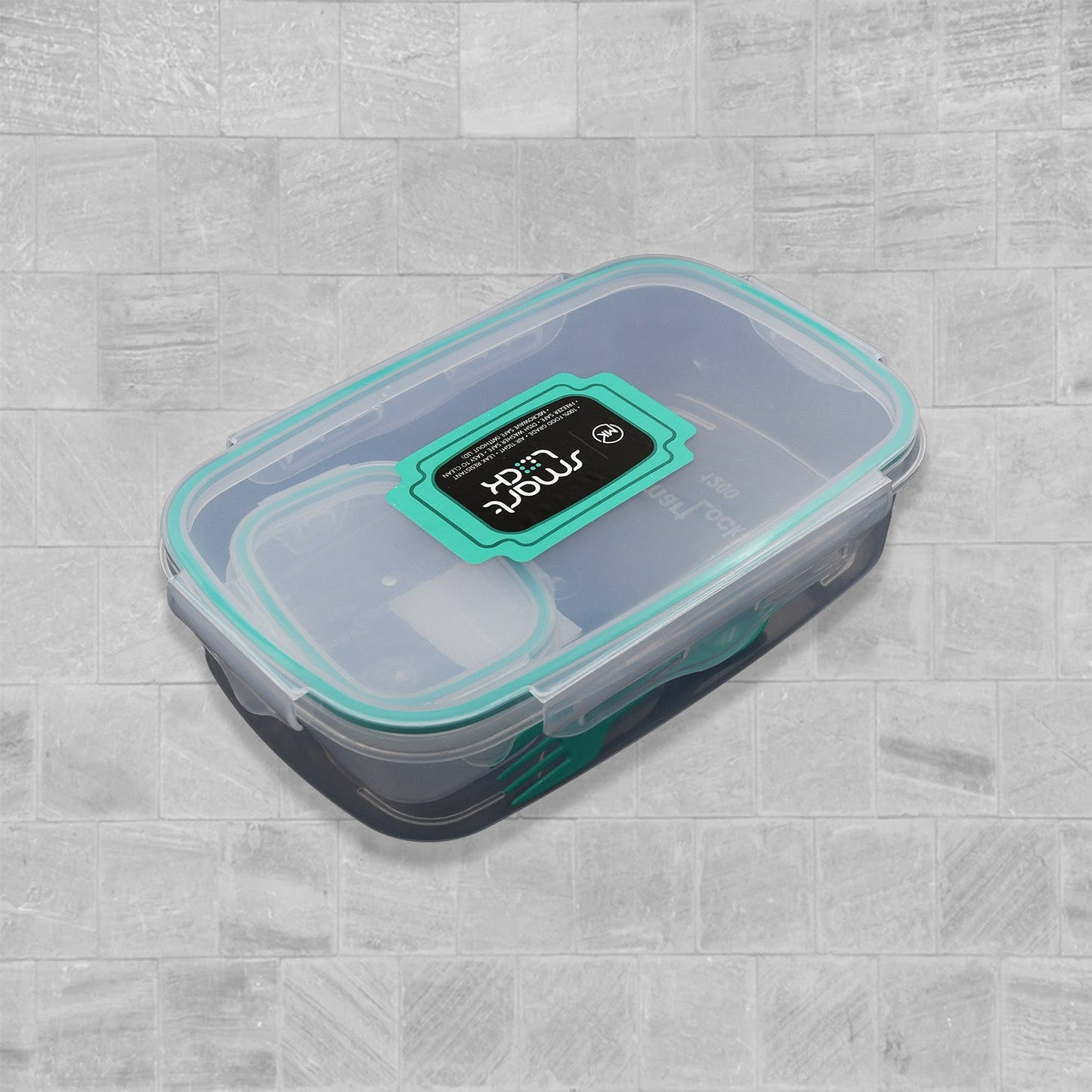 5896 Multipurpose Air Tight 4 Side Lock Food Grade Lunch Box With Small Square Container & Spoon, Smart Transparent Tiffin Lunch Box