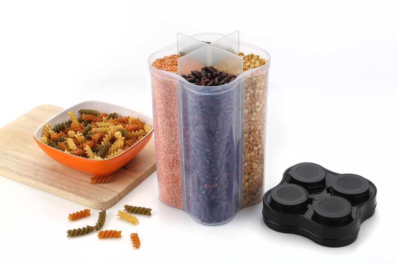 0764B Plastic Lock Food Storage 4 Section Container Jar for Grocery, Fridge Container. JK Trends