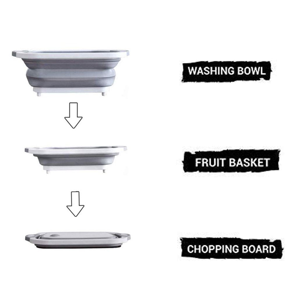 0098B (Brown Box) Foldable Chopping Board, Dish Rack, Washing Bowl & Draining Basket, 3in1 Multi-Function DeoDap