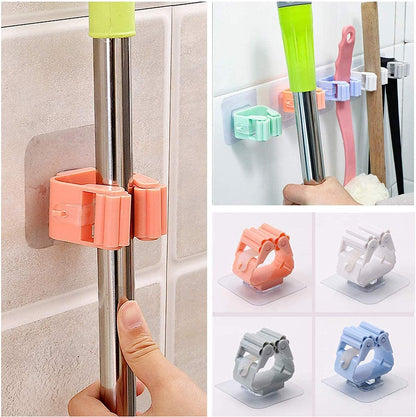 2177A Broom Holder Wall Mounted, Mop and Broom Holder Broom Organizer Grip Clips, No Drilling, Wall Mounted Storage Rack Storage & Organization for Kitchen, Bathroom, Garden