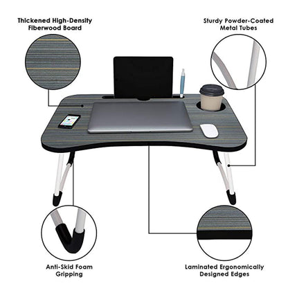 4989 Laptop Table Foldable Portable Notebook Bed Lap Desk Tray Stand Reading Holder with Coffee Cup Slot for Breakfast, Reading & Movie Watching. DeoDap
