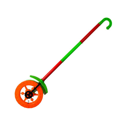 4435 Plastic Single Wheel Push Run toy with handle and two lights on wheel. push toy for Kids. DeoDap