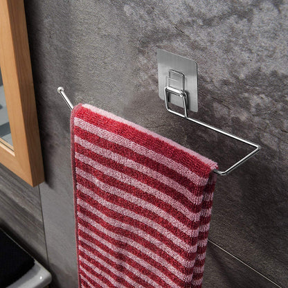9312 Stainless Steel Drill Free Self-Adhesive Paper Roll Holder Tissue Paper Stand Towel Bar Hanger Kitchen Towel Holder for Kitchen Bathroom Toilet (Pack of 1)