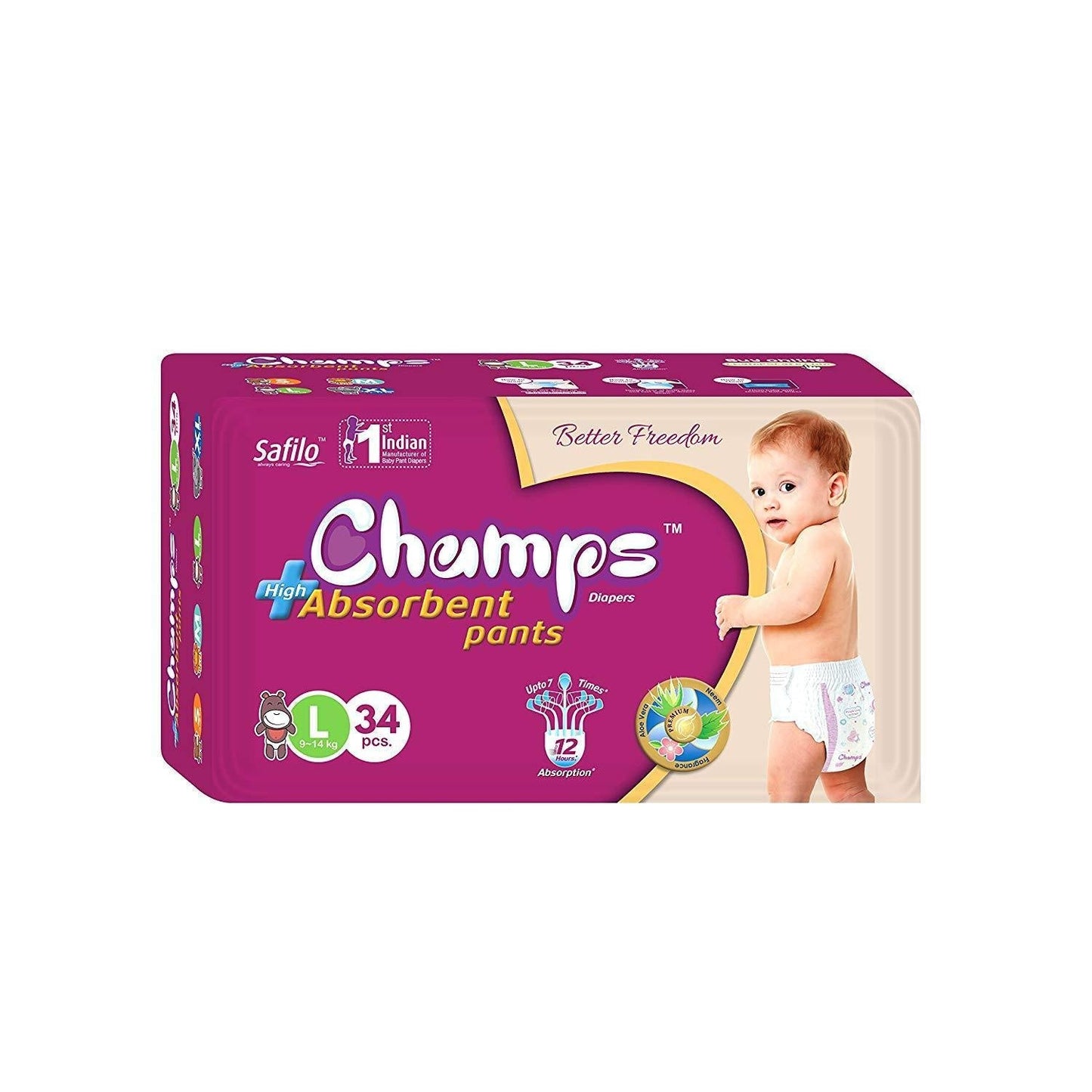 954 Premium Champs High Absorbent Pant Style Diaper Large Size, 34 Pieces (954_Large_34) Champs