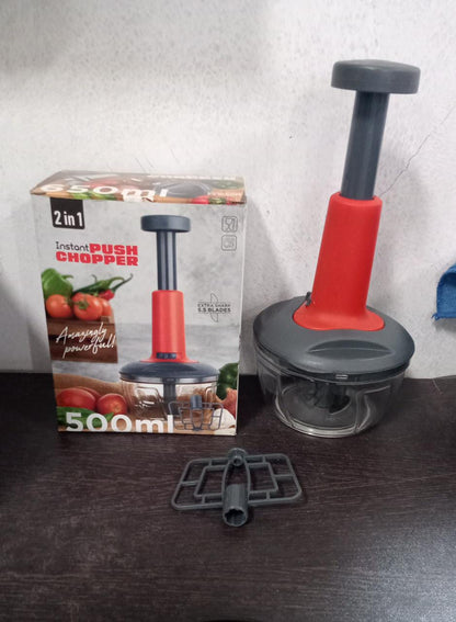 5901 Matte Finish Manual Hand Press Chopper for Kitchen, Mini Handy & Compact Chopper with 3 Blades for Effortlessly Chopping Vegetables & Fruits for Your Kitchen.