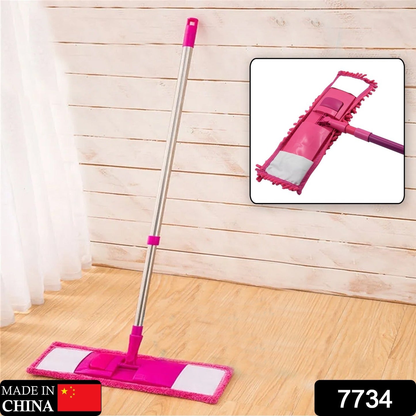 7734 Wet and Dry Cleaning Flat Microfiber Floor Cleaning Mop  Steel Rod Long Handle Dry Mop microfiber mop refill (No include Extra Refill 123cmx47cm)