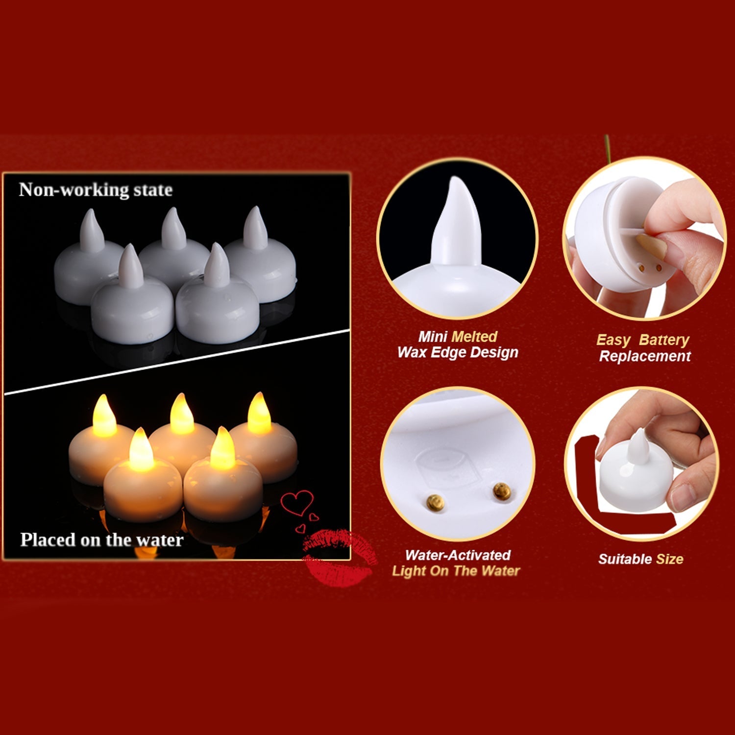 6439 Set of 12 Flameless Floating Candles Battery Operated Tea Lights Tealight Candle - Decorative, Wedding. DeoDap