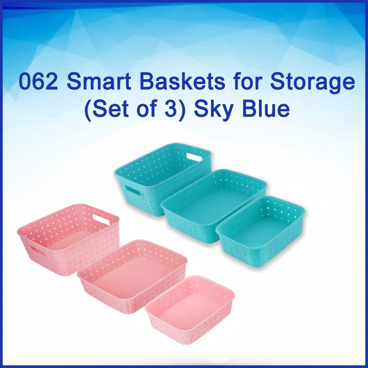 062 Smart Baskets for Storage(Set of 3) Sky Blue JK Trends