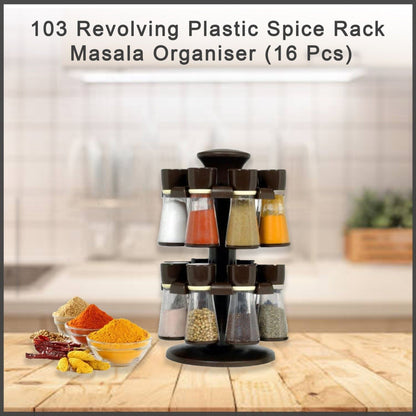 103 Revolving Plastic Spice Rack Masala Organiser (16 Pcs) JK Trends