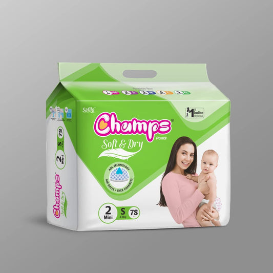 0960 Champs Soft and Dry Baby Diaper Pants  78 Pcs (Small Size  S78)