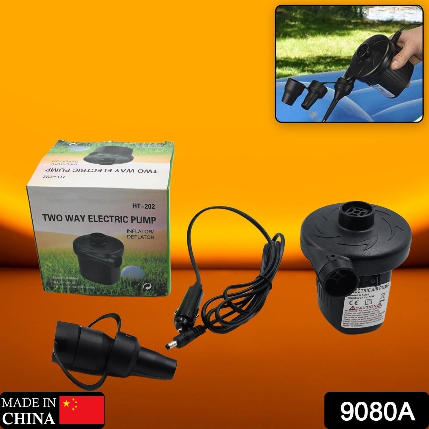 9080A Multi-Purpose Electric Air Pump Without Valve Adaptors for Quickly Inflates/Deflates Sofa, Bed, Swimming Pool Tubes, Toys, Air Bags