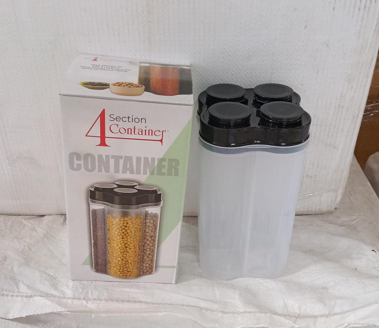 0764B Plastic Lock Food Storage 4 Section Container Jar for Grocery, Fridge Container.