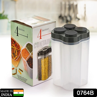 0764B Plastic Lock Food Storage 4 Section Container Jar for Grocery, Fridge Container. JK Trends