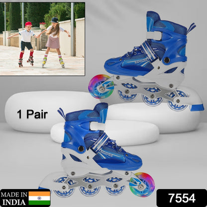 7554  Inline Skates With Led Flashing Light Wheel With Adjustable Length Skate Premium High Quality Skates Pair (Roller Skate)