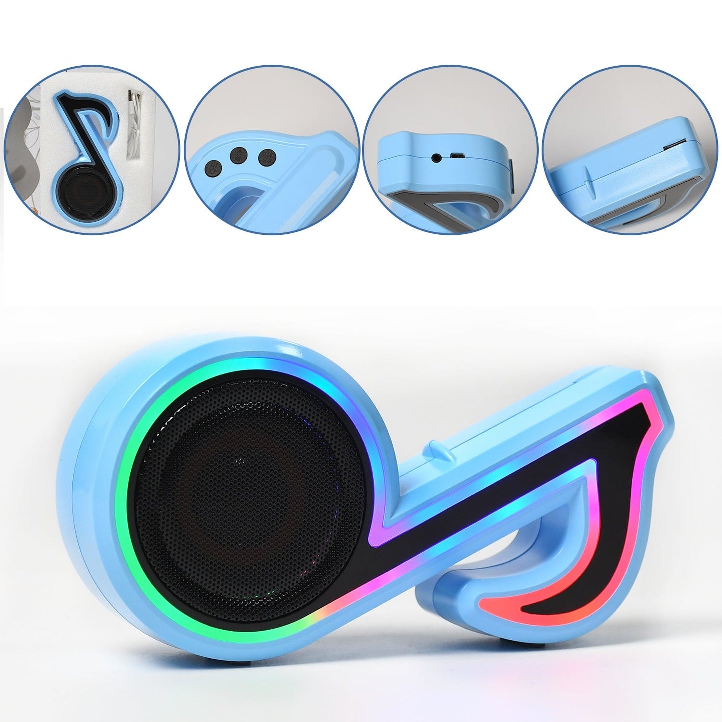 6068 Mini Portable Music Note Shape Speaker Subwoofer Colorful Musical Note LED Lighting Sound For Creatives Gift Computer Phone Sound Equipment blootuth speaker (Media Player)