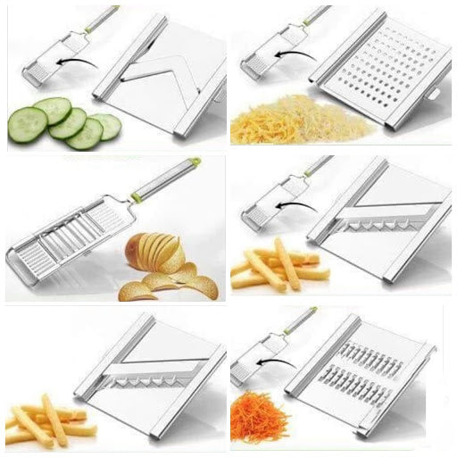 2142 6 in 1 Stainless Steel Kitchen Chips Chopper Cutter Slicer and Grater with Handle DeoDap